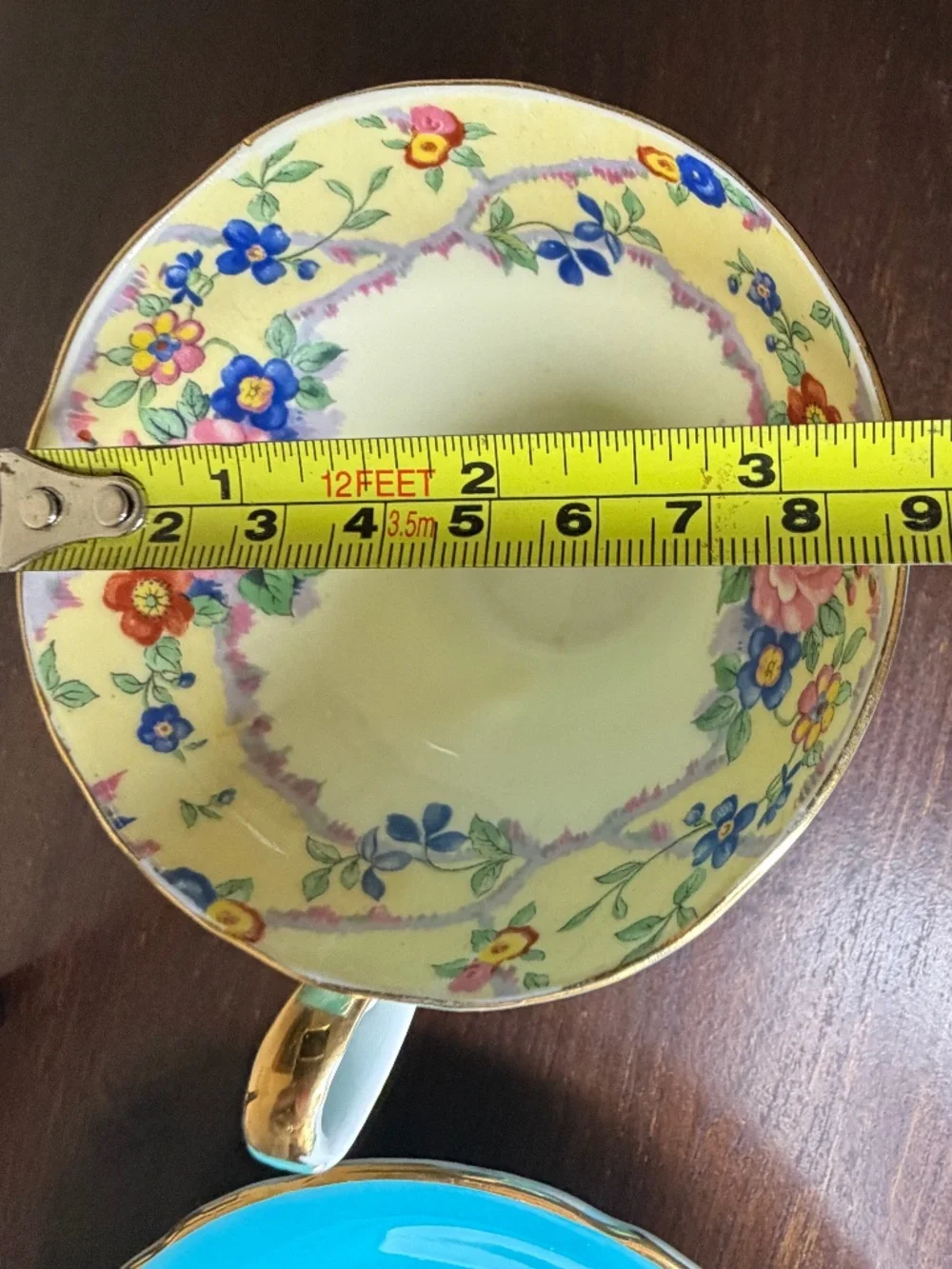 Vintage Aynsley Turquoise Teacup Saucer Set B5304 Cabbage Rose Gold Gilt 1960s